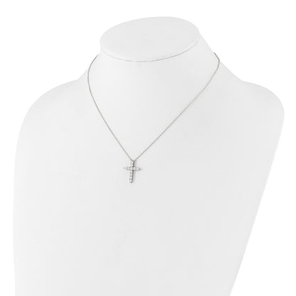 SS RH-plated CZ April Birthstone Cross 16in w/2in ext Necklace
