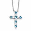 SS RH-plated Blue CZ December Birthstone Cross w/2in ext Necklace