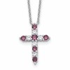 SS Rhodium-plated Purple CZ February Birthstone Cross w/2in ext Necklace