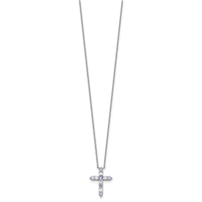 SS RH-plated Lt Purple CZ June Birthstone Cross w/2in ext Necklace