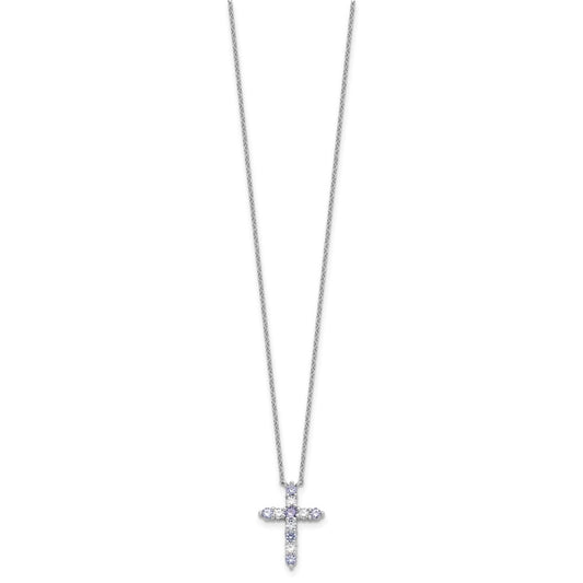 SS Rhodium-plated Lavender CZ June Birthstone Cross w/2in ext Necklace