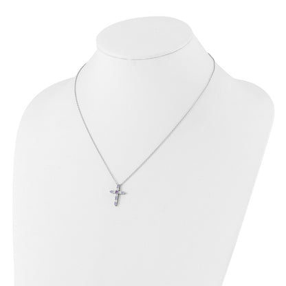 SS RH-plated Lt Purple CZ June Birthstone Cross w/2in ext Necklace