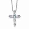 SS Rhodium-plated Lt Blue CZ March Birthstone Cross w/2in ext Necklace