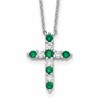 SS RH-plated Green CZ May Birthstone Cross w/2in ext Necklace