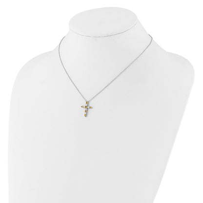 SS RH-plated Yellow CZ Nov Birthstone Cross w/2in ext Necklace