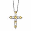 SS Rhodium-plated Yellow CZ Nov Birthstone Cross w/2in ext Necklace