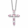 SS RH-plated Pink CZ October Birthstone Cross w/2in ext Necklace