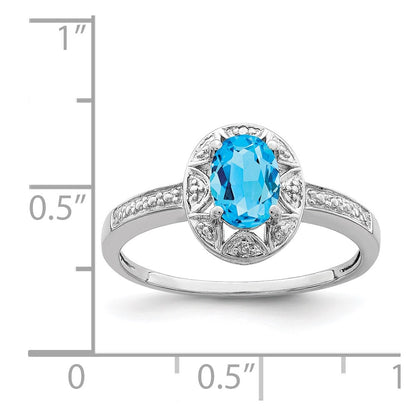 Sterling Silver Rhodium-plated Diam. & Blue Topaz Ring