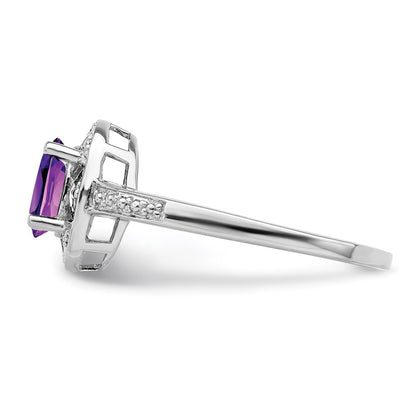 Sterling Silver Rhodium-plated Diam. & Amethyst Ring