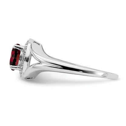 Sterling Silver Rhodium-plated Diam. & Garnet Ring