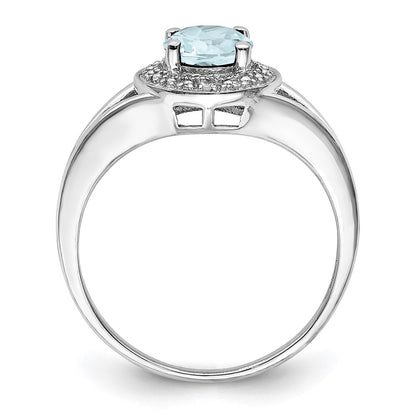 Sterling Silver Rhodium-plated Diam. & Aquamarine Ring