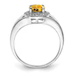Sterling Silver Rhodium-plated Diam. & Citrine Ring