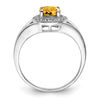 Sterling Silver Rhodium-plated Diam. & Citrine Ring