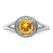 Sterling Silver Rhodium-plated Diam. & Citrine Ring