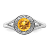 Sterling Silver Rhodium-plated Diam. & Citrine Ring