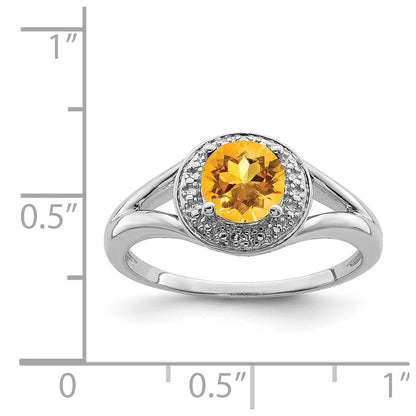 Sterling Silver Rhodium-plated Diam. & Citrine Ring