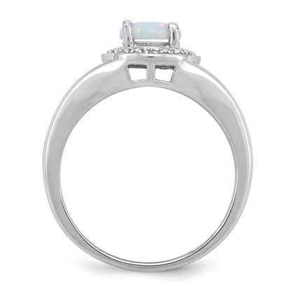 Sterling Silver Rhodium-plated Diam. & Created Opal Ring