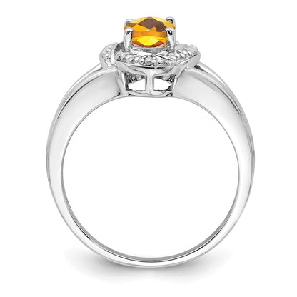Sterling Silver Rhodium-plated Diam. & Citrine Ring
