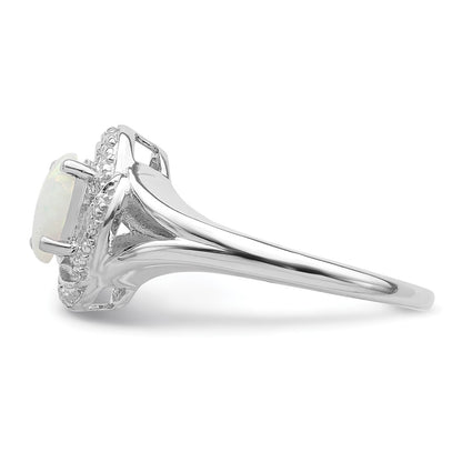 Sterling Silver Rhodium-plated Diam. & Created Opal Ring