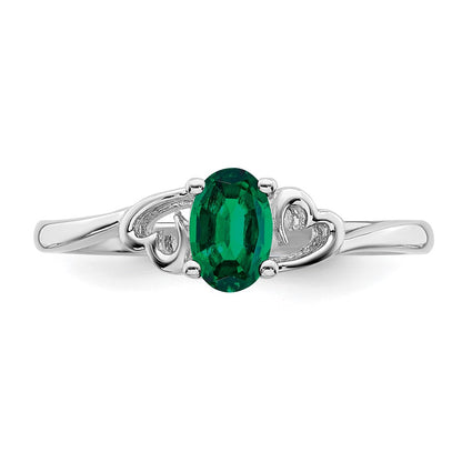 Sterling Silver Rhodium-plated Created Emerald Ring