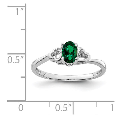 Sterling Silver Rhodium-plated Created Emerald Ring