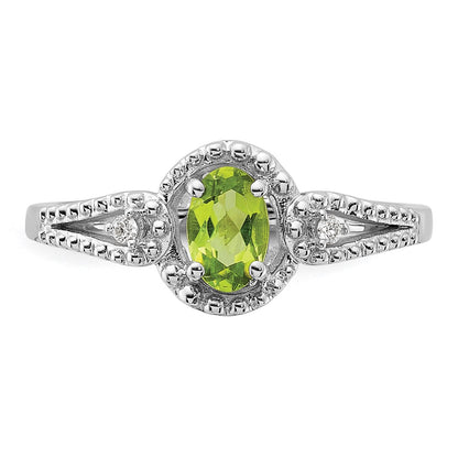 Sterling Silver Rhodium-plated Peridot & Diam. Ring