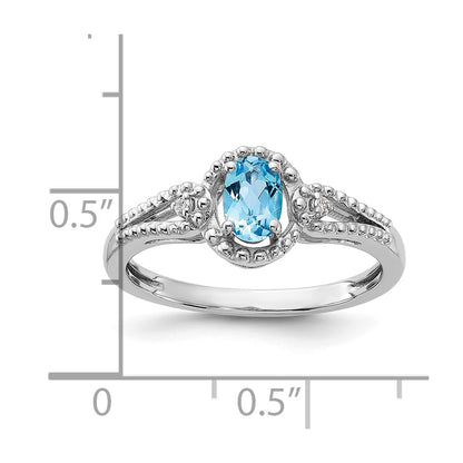 Sterling Silver Rhodium-plated Light Swiss Blue Topaz & Diam. Ring
