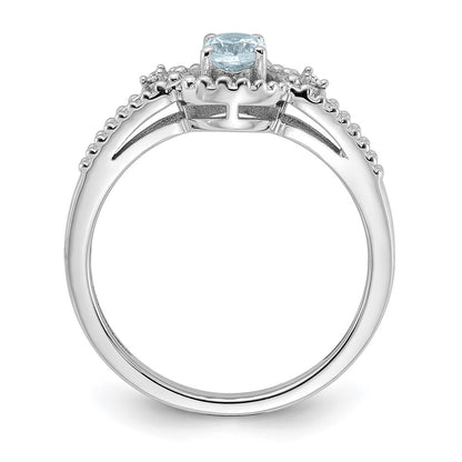 Sterling Silver Rhodium-plated Aquamarine & Diam. Ring