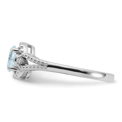 Sterling Silver Rhodium-plated Aquamarine & Diam. Ring