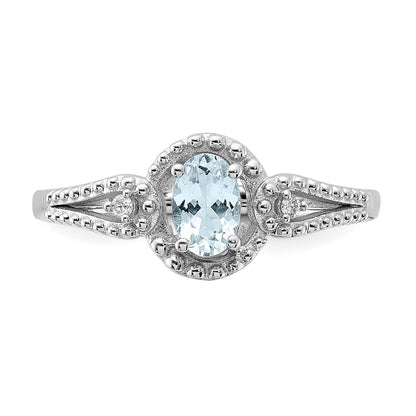 Sterling Silver Rhodium-plated Aquamarine & Diam. Ring