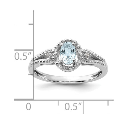 Sterling Silver Rhodium-plated Aquamarine & Diam. Ring