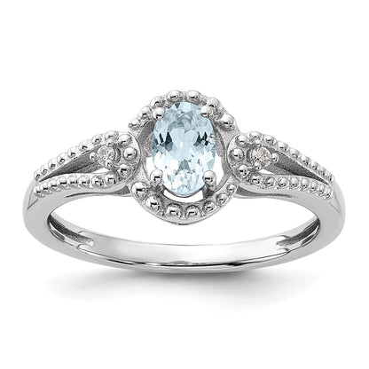 Sterling Silver Rhodium-plated Aquamarine & Diam. Ring