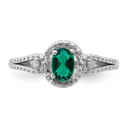 Sterling Silver Rhodium-plated Created Emerald & Diam. Ring