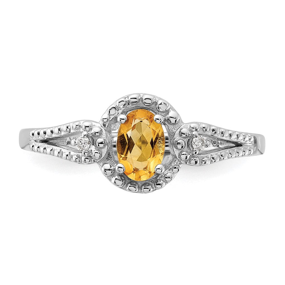 Sterling Silver Rhodium-plated Citrine & Diam. Ring