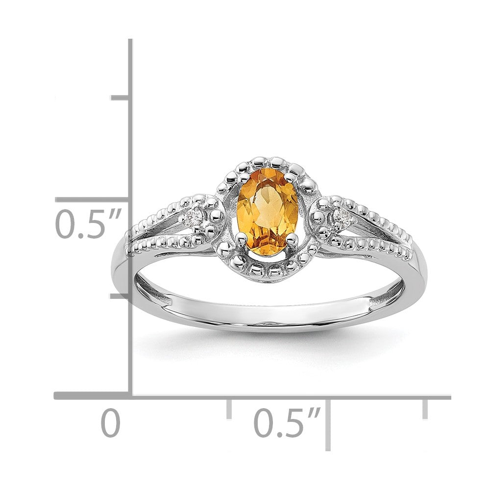Sterling Silver Rhodium-plated Citrine & Diam. Ring