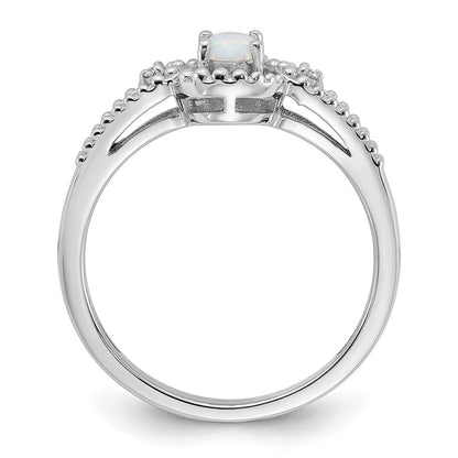 Sterling Silver Rhodium-plated Created Opal & Diam. Ring