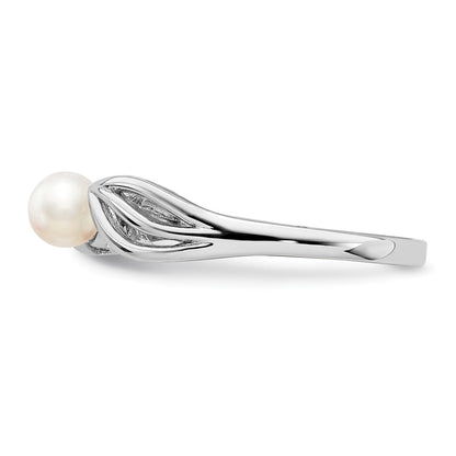 Sterling Silver Rhodium-plated FW Cultured Pearl Ring