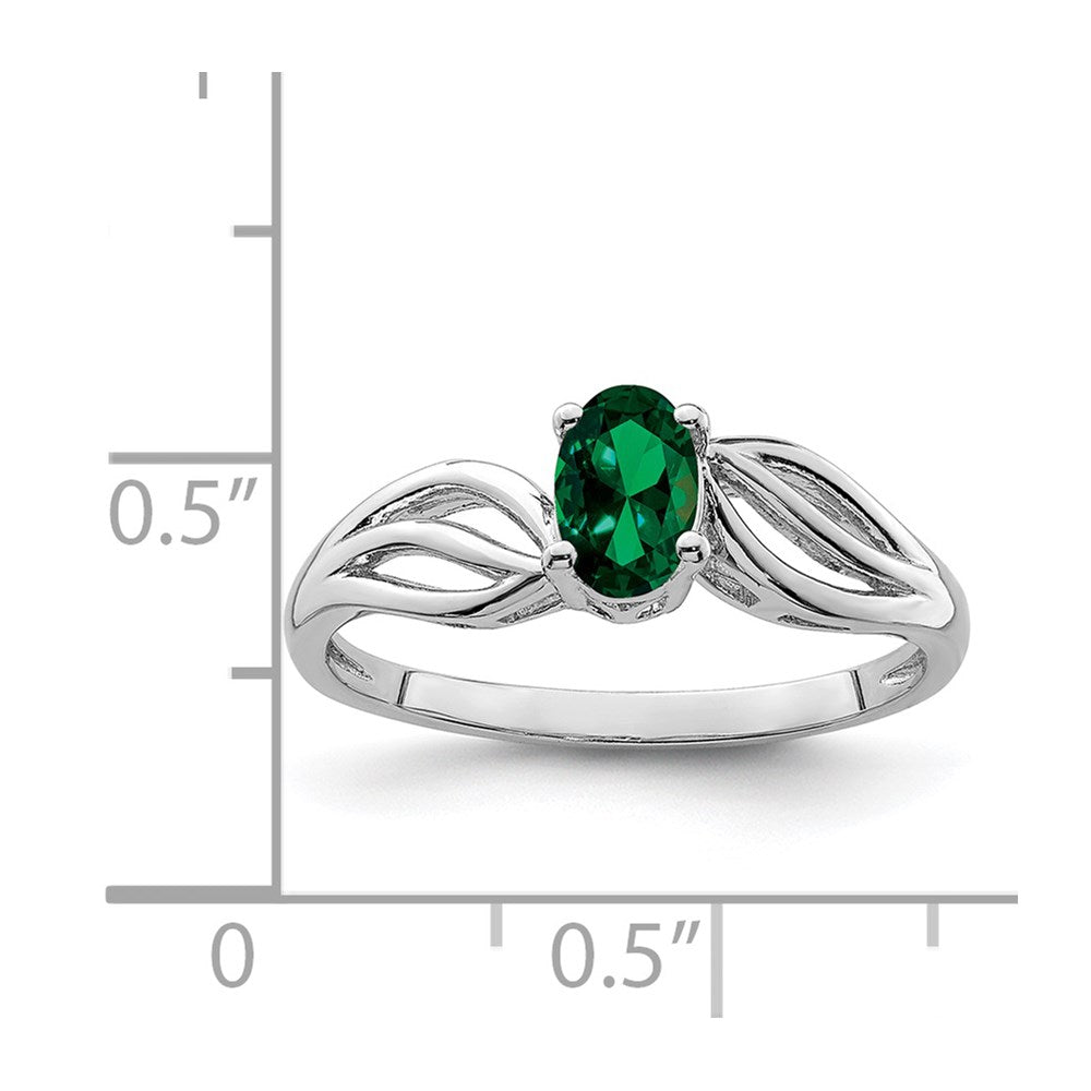Sterling Silver Rhodium-plated Created Emerald Ring