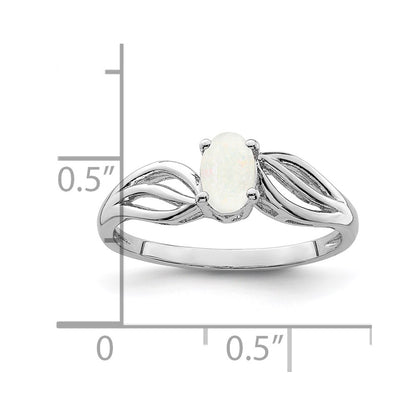 Sterling Silver Rhodium-plated Created Opal Ring