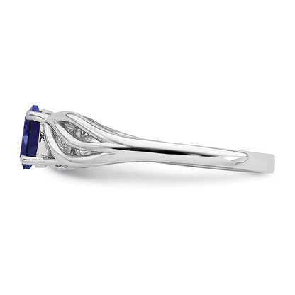 Sterling Silver Rhodium-plated Created Sapphire Ring
