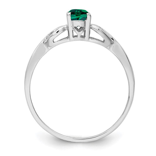 Sterling Silver Rhodium-plated Created Emerald Ring