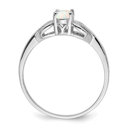 Sterling Silver Rhodium-plated Created Opal Ring