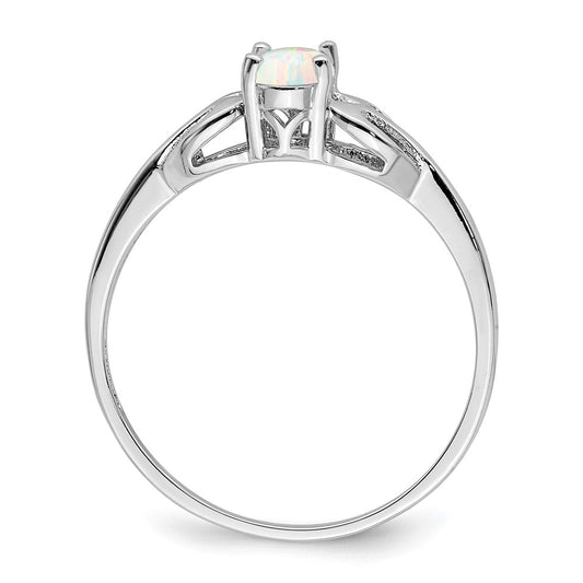 Sterling Silver Rhodium-plated Created Opal Ring