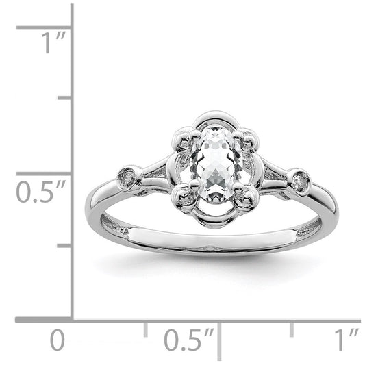 Sterling Silver Rhodium-plated White Topaz & Diam. Ring