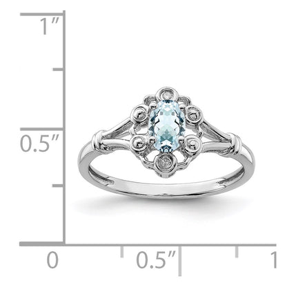 Sterling Silver Rhodium-plated Aquamarine & Diam. Ring