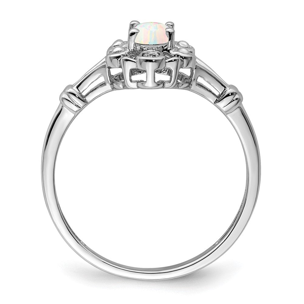 Sterling Silver Rhodium-plated Created Opal & Diam. Ring