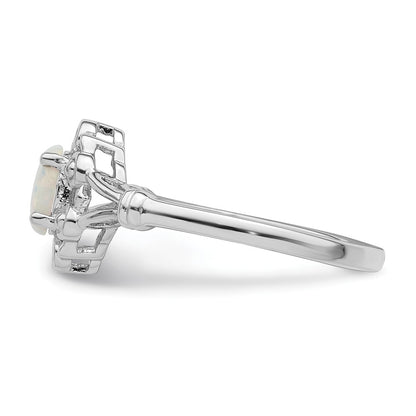 Sterling Silver Rhodium-plated Created Opal & Diam. Ring