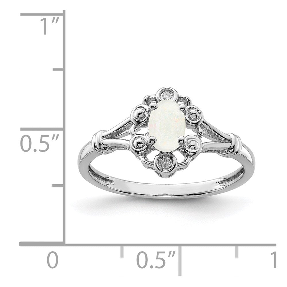 Sterling Silver Rhodium-plated Created Opal & Diam. Ring