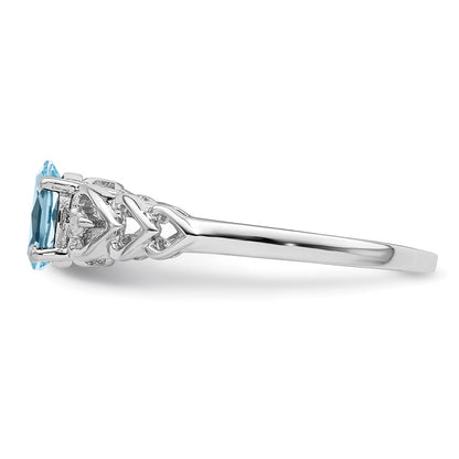 Sterling Silver Rhodium-plated Swiss Blue Topaz & Diam. Ring