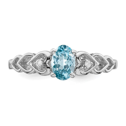 Sterling Silver Rhodium-plated Swiss Blue Topaz & Diam. Ring